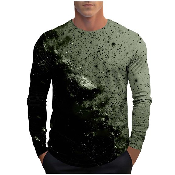 Mens Long Sleeve Tshirts Classic Fit Tie-dye Gradient Color Fall Spring Casual Tee Shirt Crew Neck Base Layer Tops (3XL, Army Green B)