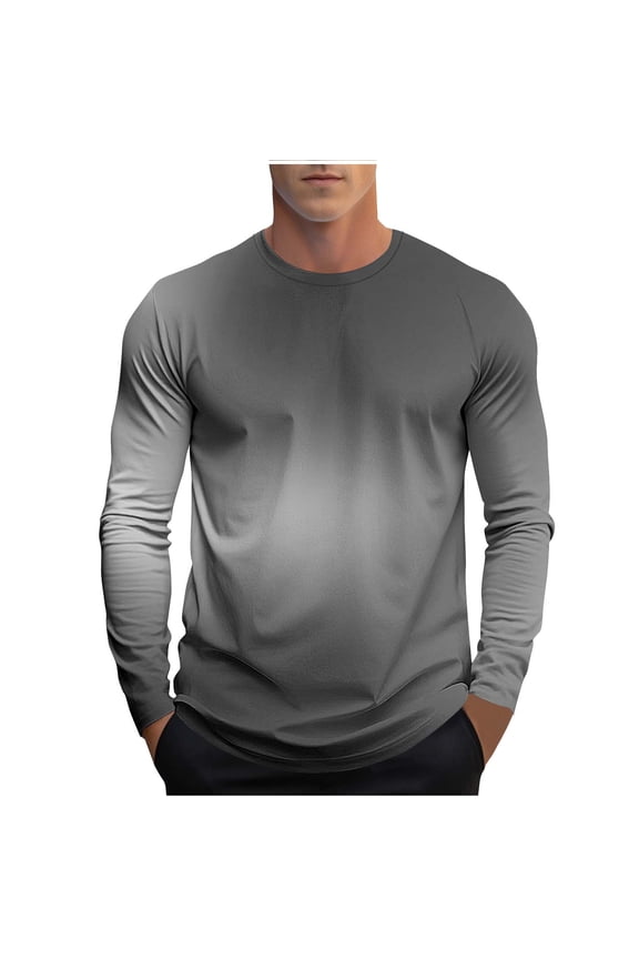 Mens Long Sleeve Tshirts Classic Fit Tie-dye Gradient Color Fall Spring Casual Tee Shirt Crew Neck Base Layer Tops (L, Gray)
