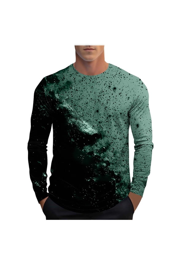 Mens Long Sleeve Tshirts Classic Fit Tie-dye Gradient Color Fall Spring Casual Tee Shirt Crew Neck Base Layer Tops (S, Mint Green B)