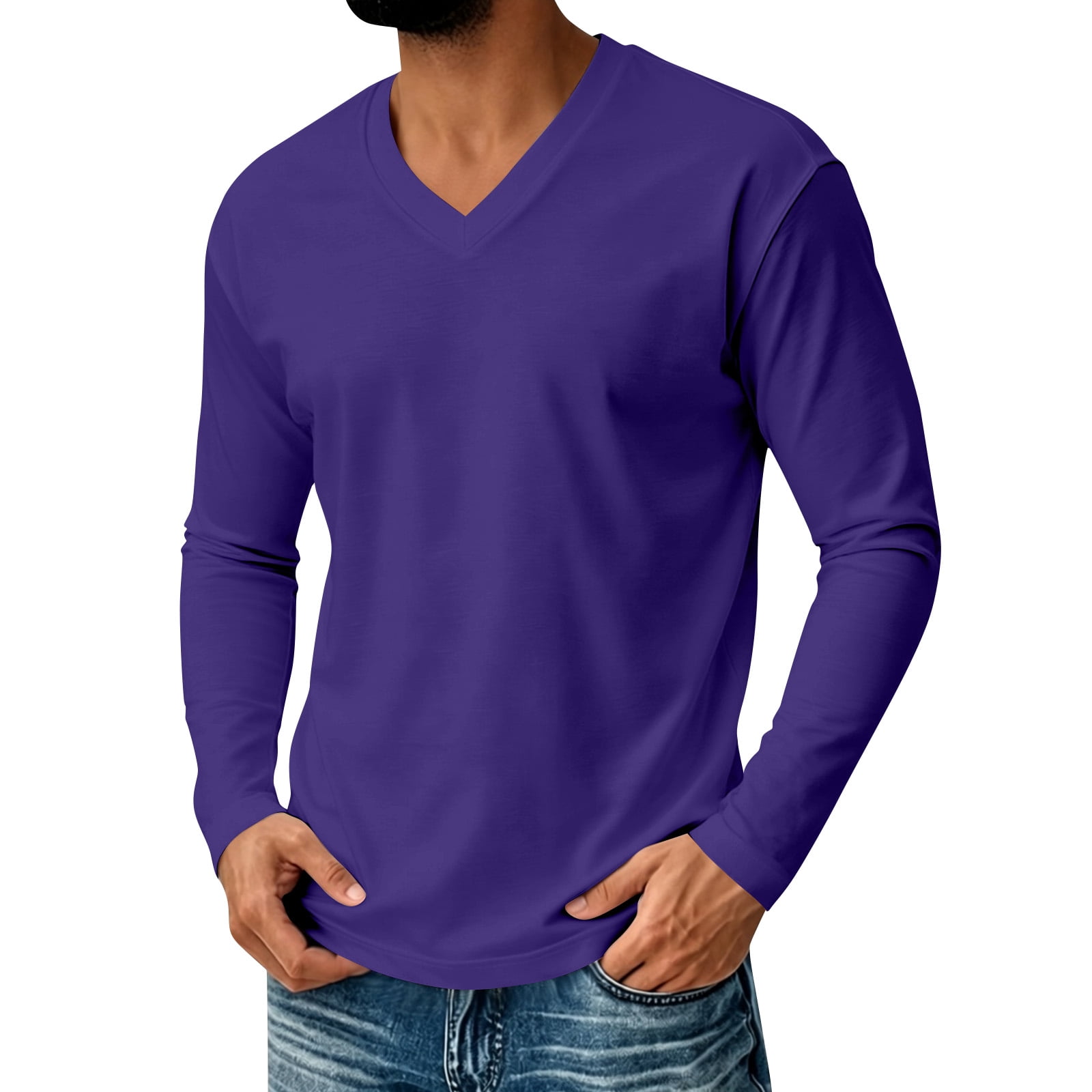 Mens Long Sleeve V Neck Basic T-Shirt M - Walmart.com