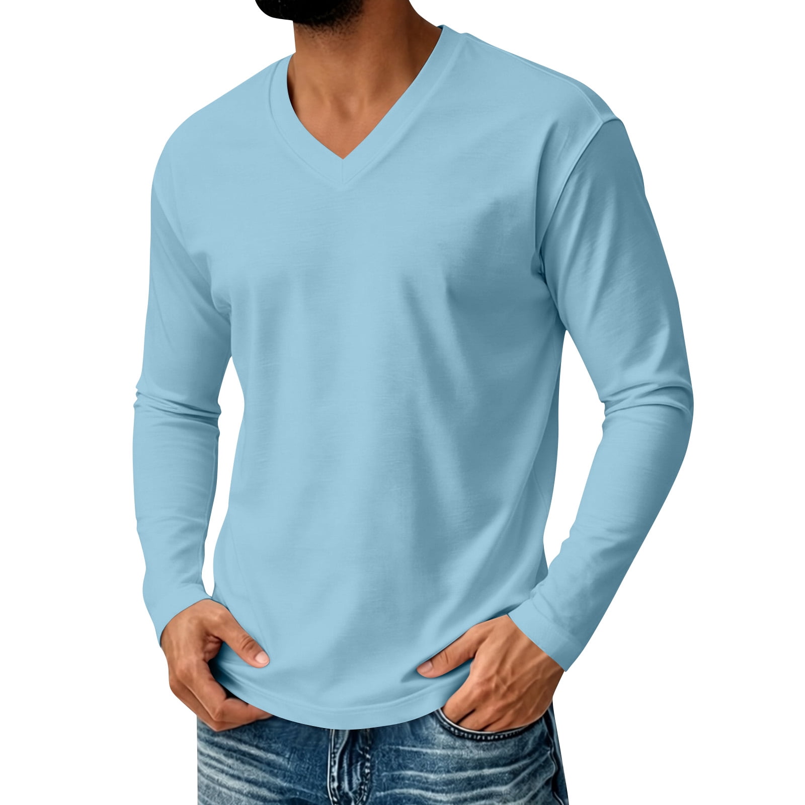 Mens Long Sleeve V Neck Basic T-Shirt S - Walmart.com