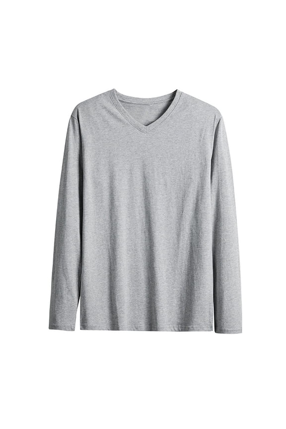 Mens Long Sleeve V-Neck Pajama Shirt Cotton Casual Undershirts Stretch Basic Plain Layer Tops Spring Fall Undershirt