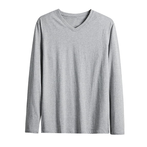 Mens Long Sleeve V-Neck Pajama Shirt Cotton Casual Undershirts Stretch Basic Plain Layer Tops Spring Fall Undershirt