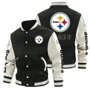 ZPYFSM Mens Long Sleeve Varsity Jacket Bomber Coats for Couples American Rugby Soccer Jersey Pittsburgh.Steelers