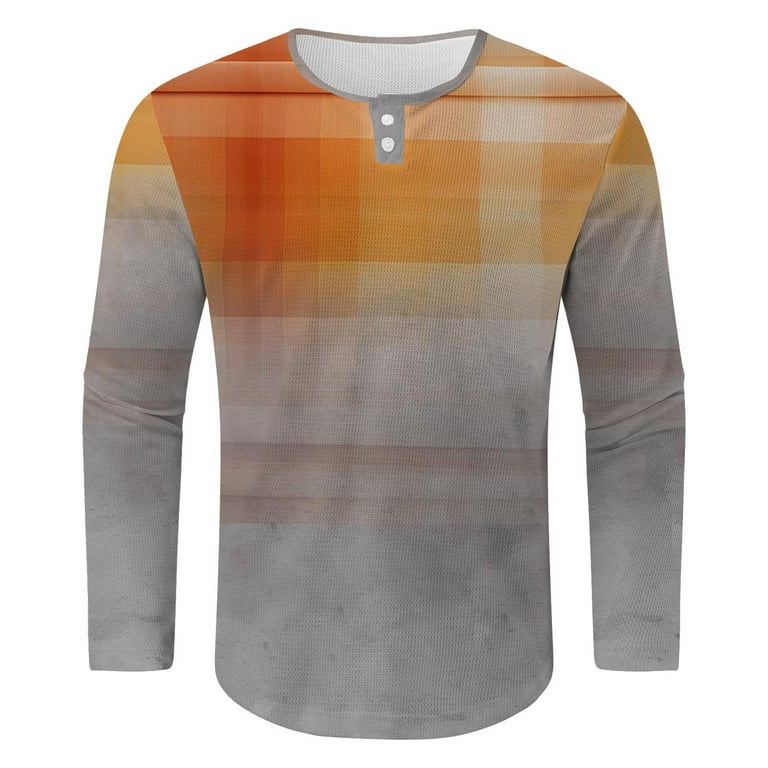 Mens Long Sleeve Waffle Henley Shirts Cotton Casual Regular Fit Lightweight  T-Shirts Fashion Plaid Button Pullover Fall Tops
