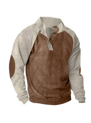 MDNZCTH Mens Corduroy Shirt with Elbow Patches Button Up Mock Neck