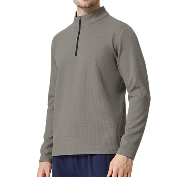 Mens Long Sleeve Waffle Knit Tops Quarter Zipper Fishing Shirts Loose Stand Collar Workout Outdoor Tops Multicolor, XL