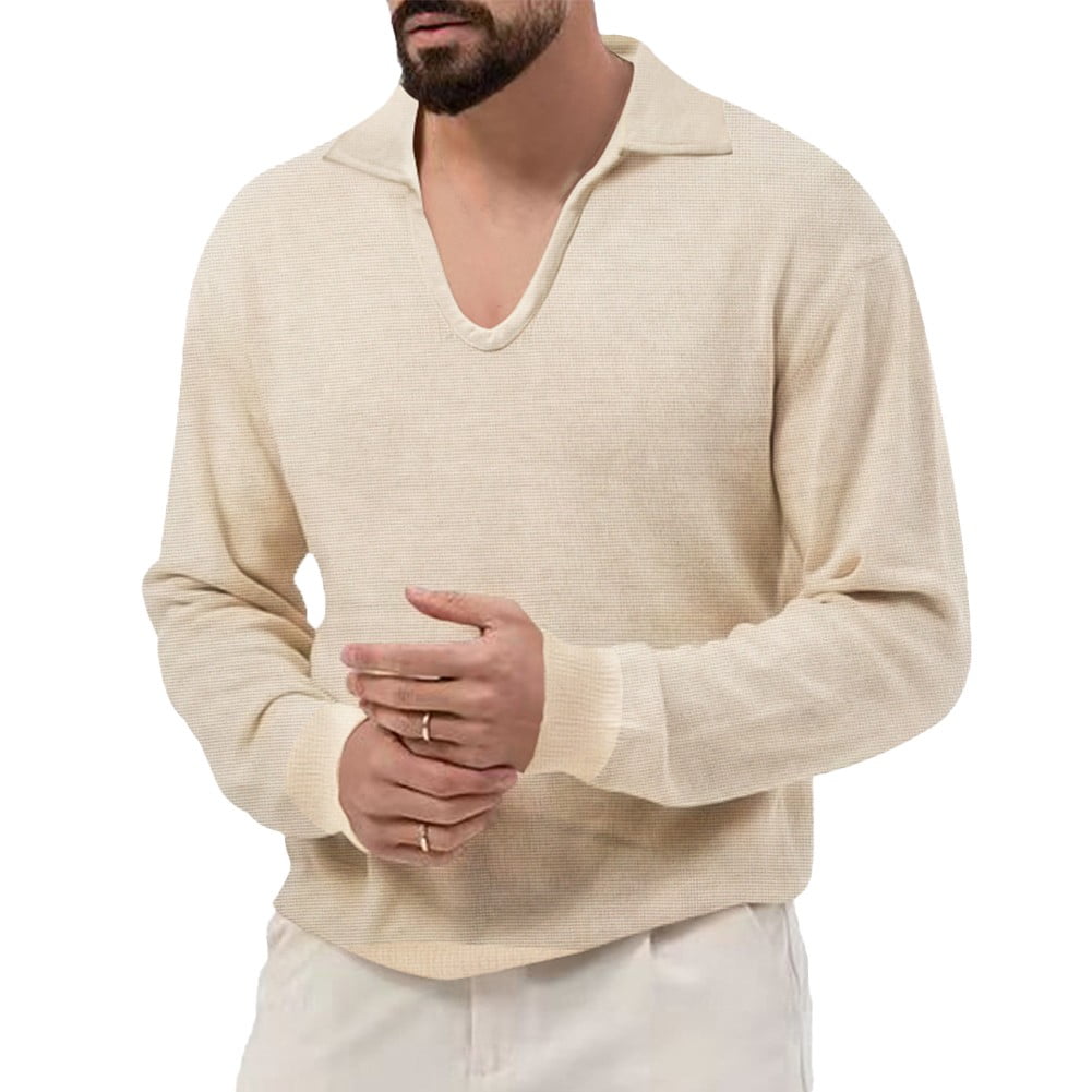 Mens Long Sleeve Waffle Thermal Shirt Shirts Crew Neck Layering Color NEW Top