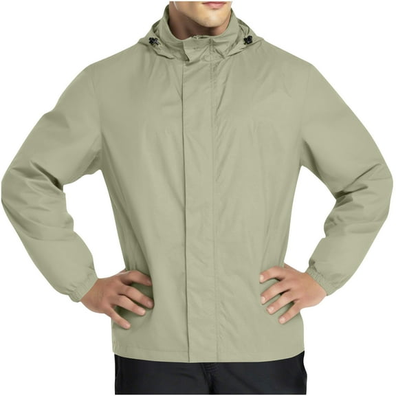 Mens Long Sleeve Waterproof Jackets Zipper Light Weight Outdoor Rain Jacket with Hood Hiking Softshell Outdoor Coat Mint Green, S