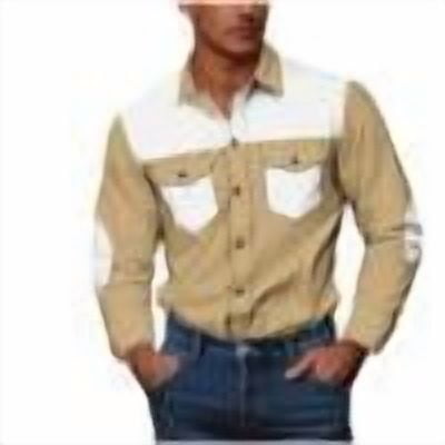 Mens Long Sleeve Western Shirt Big and Tall Casual Button Down Color Matching Work Collared Tops with Front Pockets