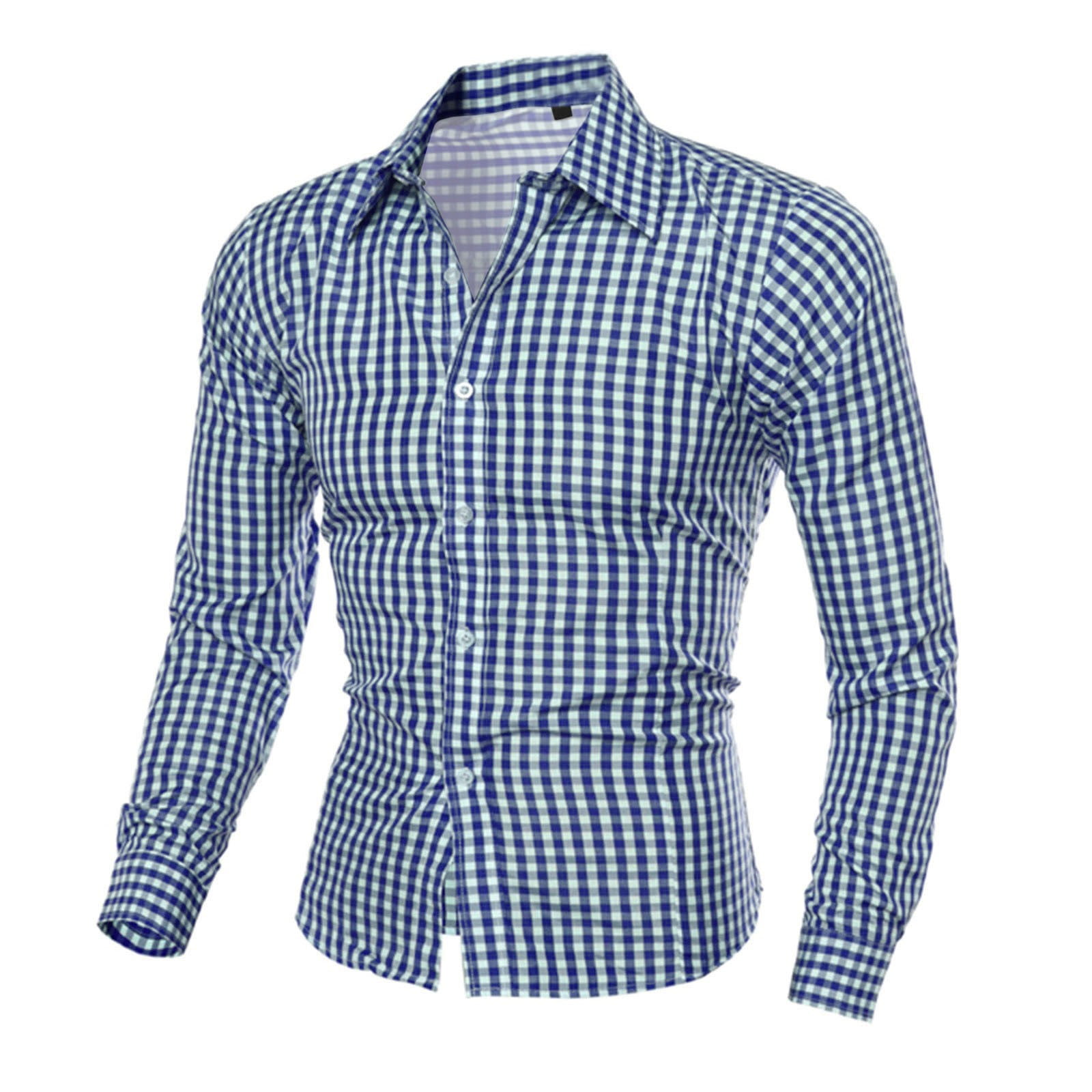 Mens Long Sleeved Plaid Self Cultivation Shirt Top Blouse Blouse Top ...