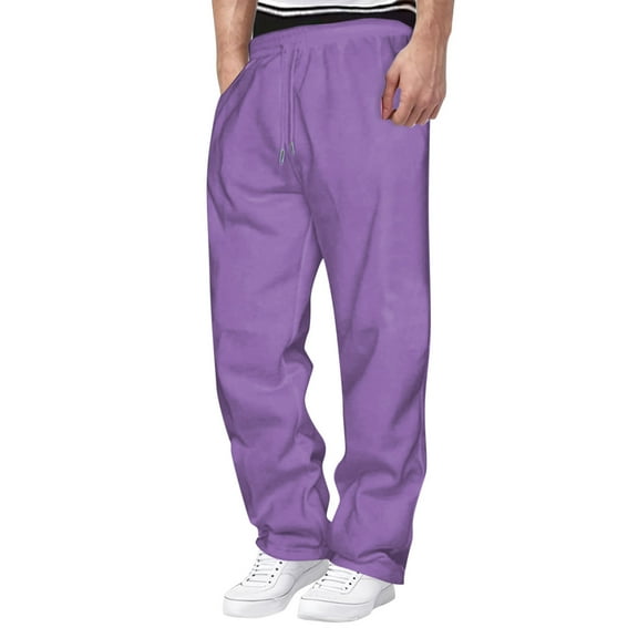Mens Long Sweatpants Casual Joggers Pants Chino Cargo Pant Hiking Outdoor Outfit with Pockets and Drawstring Purple S