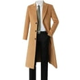 thumbnail image 1 of Mens Long Trench Coat Bussiness Slim Fit Notched Collar Fall Winter Warm Single Breasted Wool Pea Coat Soft Overcoat Jacket Big and Tall Size M-3XL Khaki, 1 of 4
