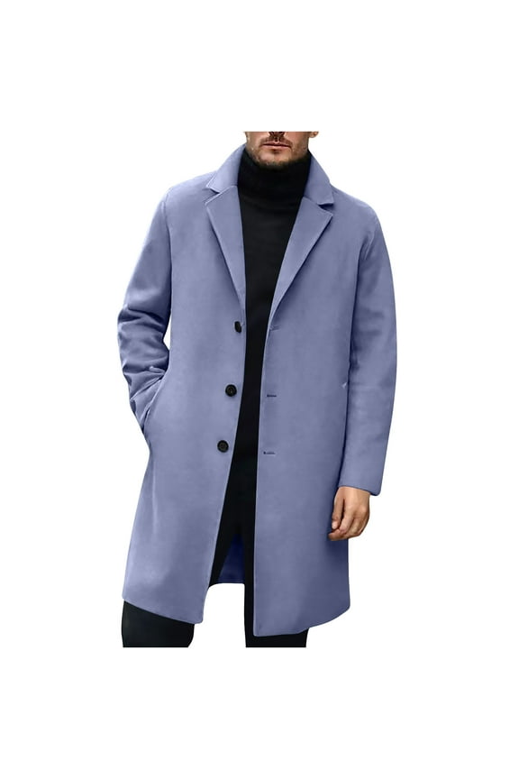 Mens Long Trench Coat,Mens Slim Fit Lapel Collar Peacoat Fall Winter Single Breasted Pea Coat Vintage Warm Soft Overcoat Casual Fall Winter Warm Overcoat with Pockets