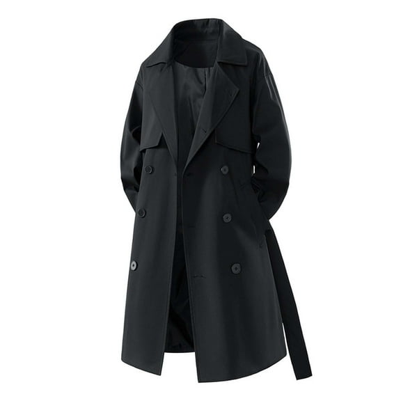 Mens Long Trench Coat Single Slim Fit Wool Blend Overcoat Winter Warm Overcoat Business Clothes, Black, Size XXL