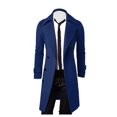 thumbnail image 1 of Mens Long Trench Coat Slim Fit Notched Collar Long Jacket Overcoat Notched Lapel Belt Fall Windproof Coat Men's Fashion, Blue, Size XXL, 1 of 6