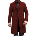 thumbnail image 1 of Mens Long Trench Coat Wool Blend Single Breasted Notch Collar Peacoat Overcoat Fall Winter Jacket Mid Length (L, Wine), 1 of 7