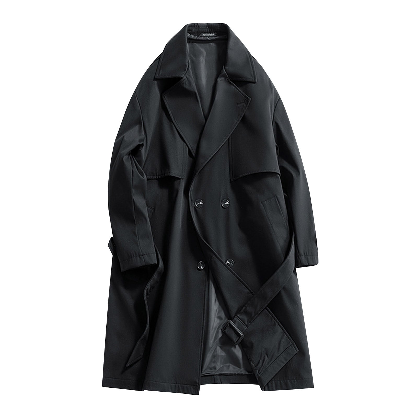 Mens Long Trench Coat with Belt Classic Dressy Casual Jacket with