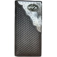 thumbnail image 1 of Mens Long Wallet Basketweave Coffee Soft Leather Cow Hair Checkbook Style Cowboy Hand Crafted High End Mens Wallets Leather Bull Rider Rodeo Concho, 1 of 7