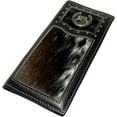 thumbnail image 1 of Mens Long Wallet Black Leather Soft Leather Cow Hair Checkbook Style Cowboy Hand Crafted High End Mens Wallets Leather Horse Horseshoe Concho, 1 of 9