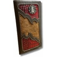 thumbnail image 1 of Mens Long Wallet Brown Leather Soft Leather Checkbook Style Cowboy High end Mens Wallets Leather Cow Hair Red Trim Tooled Wallet, 1 of 7