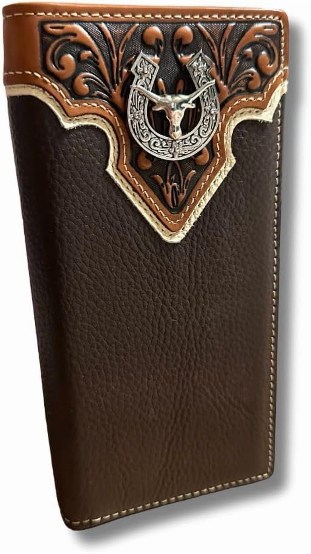 Mens Long Wallet Brown Leather Soft Leather Checkbook Style Cowboy High ...