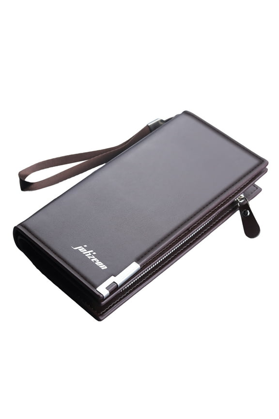 Mens Long Wallets Faux Leather Checkbook Bifold Wallet with RFID Blocking Zipper Card Slots Coin Pocket Clutch Purse