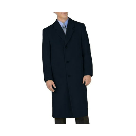 Mens Long Wool Winter Knee Length Coat Single Breasted Classic Dress Overcoat