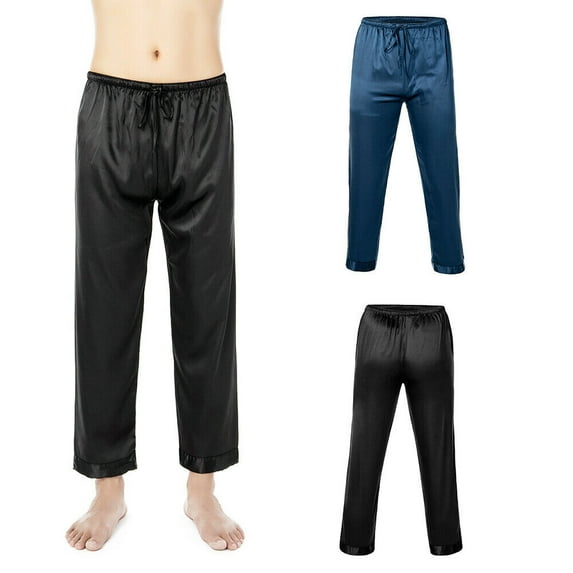 Mens Long Yoga Pant Low Rise Elastic Drawstring Sleep Bottom, Black, XL