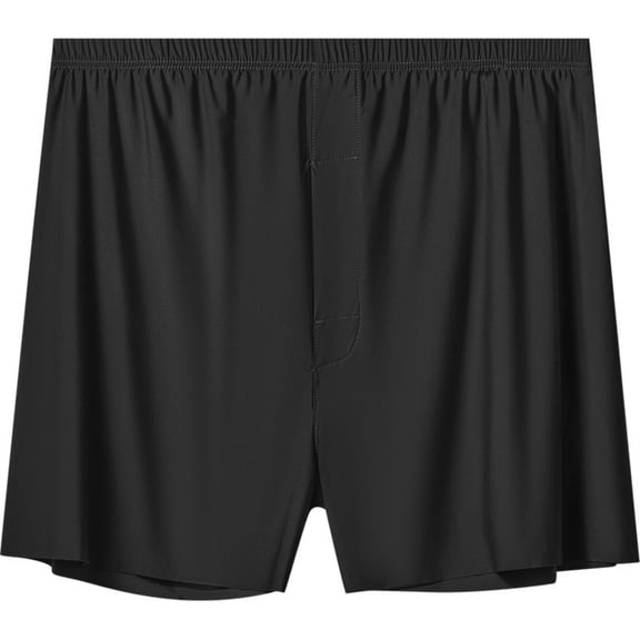 Mens Loose Boxer Shorts Silk Sleep Boxers Button Fly Black XL