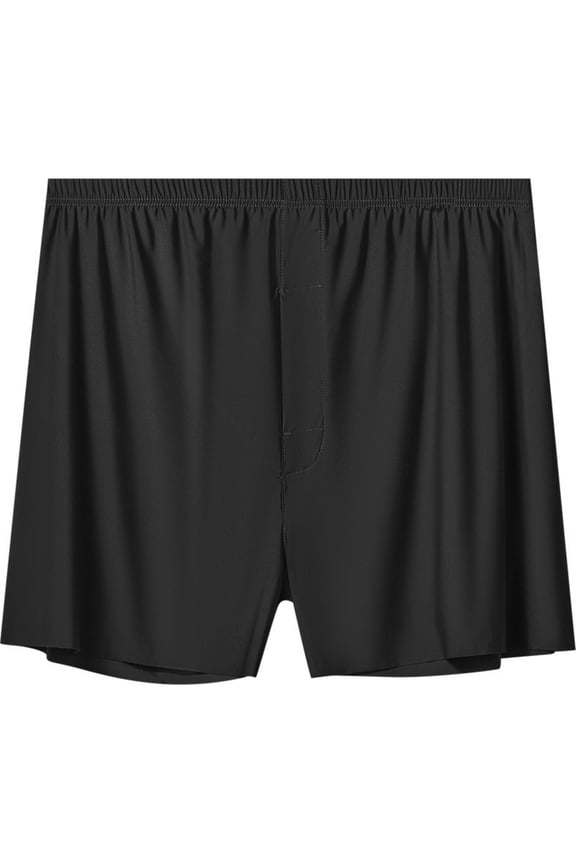 Mens Loose Boxer Shorts Silk Sleep Boxers Button Fly Black XL