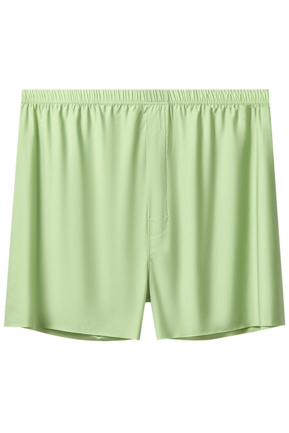 Mens Loose Boxer Shorts Silk Sleep Boxers Button Fly Green 2XL