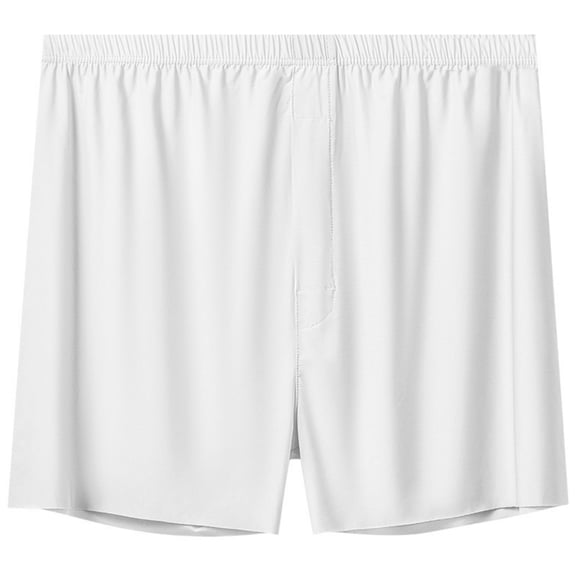 Mens Loose Boxer Shorts Silk Sleep Boxers Button Fly White L