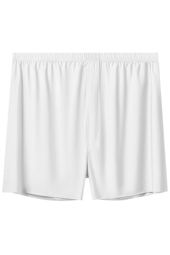 Mens Loose Boxer Shorts Silk Sleep Boxers Button Fly White L