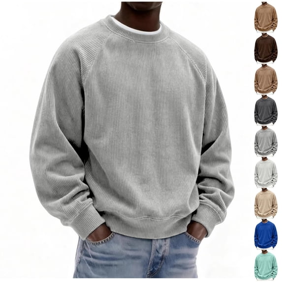 Mens Loose Crew Neck Pullover Long Sleeve Corduroy Casual Fashion Sweatshirt Daily Streetwear Men Everyday Outfits