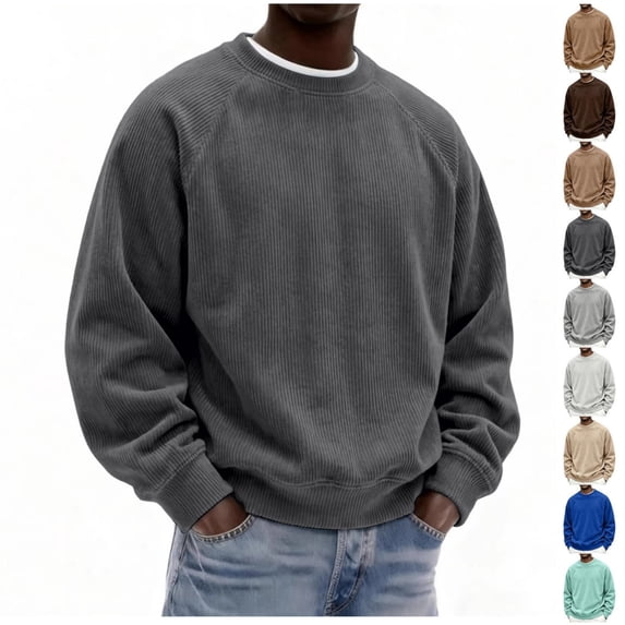 Mens Loose Crew Neck Pullover Long Sleeve Corduroy Casual Fashion Sweatshirt Daily Streetwear Men Everyday Outfits