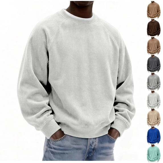 Mens Loose Crew Neck Pullover Long Sleeve Corduroy Casual Fashion Sweatshirt Daily Streetwear Men Everyday Outfits