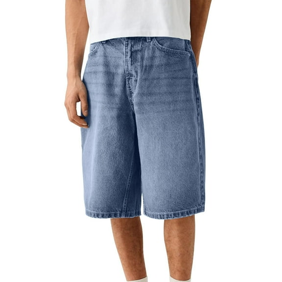 Mens Loose Denim Shorts Baggy Casual Wide Leg Mid Jean Hip Hop Shorts, Streetwear (Blue XXL)