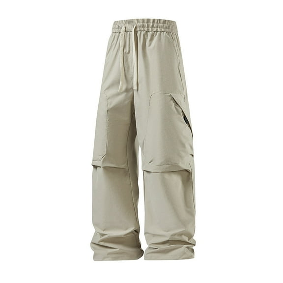 Mens Loose Fit Cargo Pants with Elastic Waistband Multiple Pockets Casual Straight Leg Trousers for Daily Wear