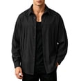 thumbnail image 1 of Mens Loose Fit Denim Shirt Jacket, Lapel Collar Stitched Pocket Button Down Long Sleeve Casual Overshirt Shacket for Spring Fall Streetwear Size 4XL Black, 1 of 9