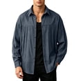 thumbnail image 1 of Mens Loose Fit Denim Shirt Jacket, Lapel Collar Stitched Pocket Button Down Long Sleeve Casual Overshirt Shacket for Spring Fall Streetwear Size 4XL Blue, 1 of 9