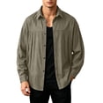 thumbnail image 1 of Mens Loose Fit Denim Shirt Jacket, Lapel Collar Stitched Pocket Button Down Long Sleeve Casual Overshirt Shacket for Spring Fall Streetwear Size 4XL Brown, 1 of 9