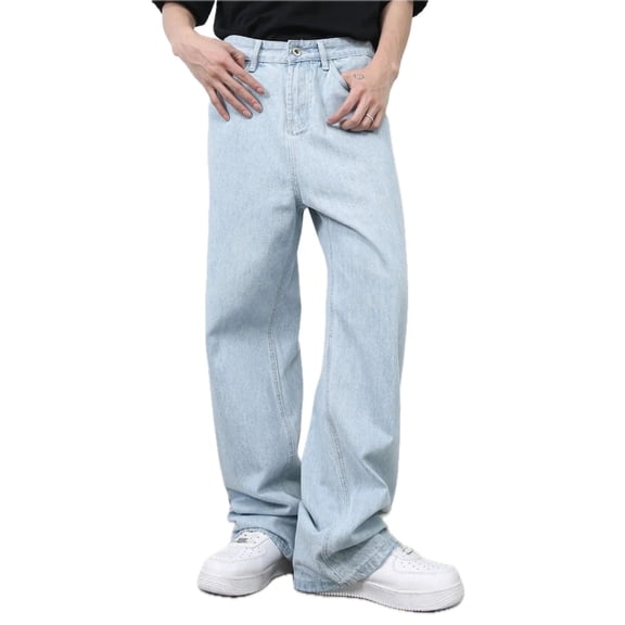 Mens Loose Fit Jeans With Pockets Button Closure Durable Classic Denim Pants For Casual Everyday Work Outdoor Activity