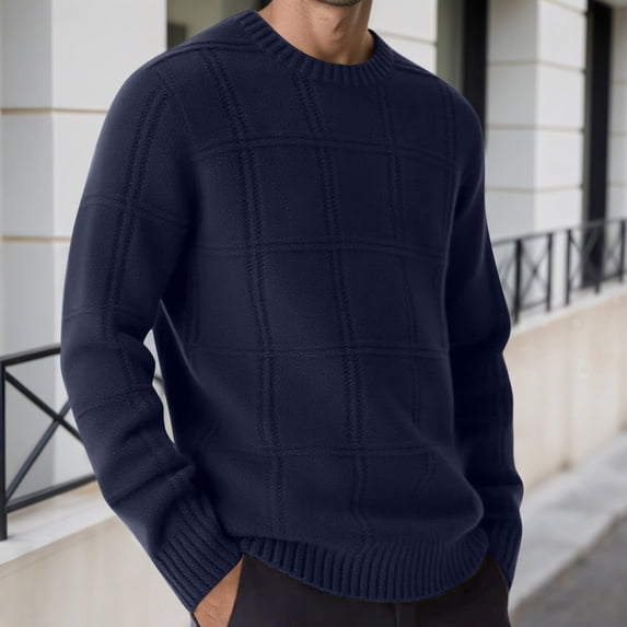 Mens Loose Fit Knit Sweater Long Sleeve Casual Pullover Sweater for Fall Winter Outdoor Daily Wear Warm Soft Knitwear with Classic Style