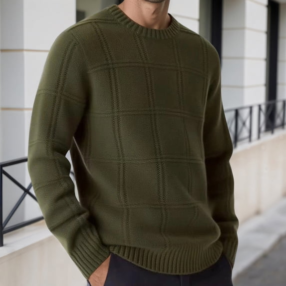Mens Loose Fit Knit Sweater Long Sleeve Casual Pullover Sweater for Fall Winter Outdoor Daily Wear Warm Soft Knitwear with Classic Style