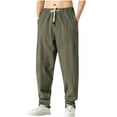 thumbnail image 1 of Mens Loose Fit Linen Pants Casual Lightweight Drawstring Stretch Cotton Linen Pants for Men Summer Beach Size M-4XL Army Green, 1 of 7