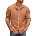 thumbnail image 1 of Mens Loose Fit Long Sleeve Shirt Casual Retro Button Down Top for Out Commute Breathable Lightweight Workwear Champagne M, 1 of 5