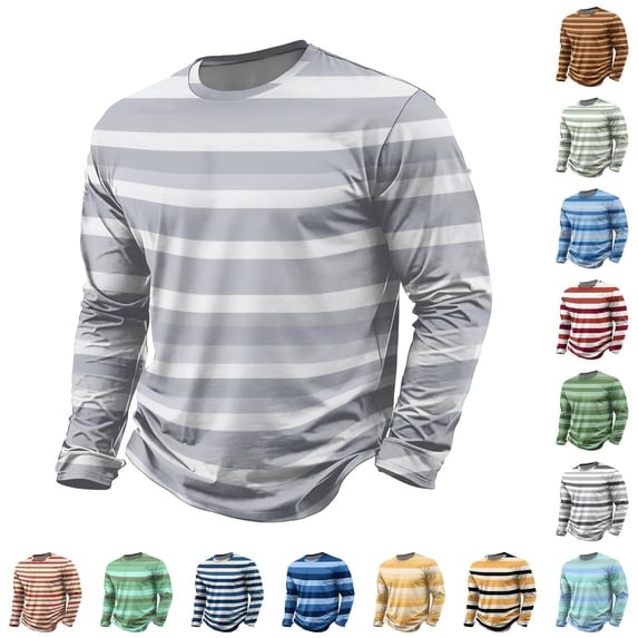 Mens Loose Fit Long Sleeve Shirt Crewneck Striped Tee for Men Casual Striped Pullover T Shirt Lightweight Sweatshirt Top
