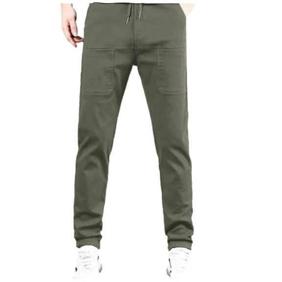 Mens Loose Fit Pants Cotton Baggy Cargo Sweatpants for Men Plus Size Elastic Waist Sweat Pants Drawstring Open Bottom Athletic Joggers Trousers