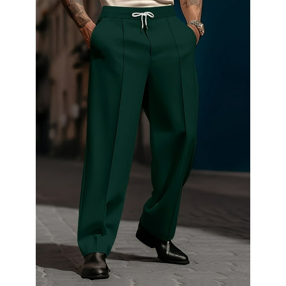 Mens Loose Fit Suit Dress Pants Casual Business Straight Leg Formal Pants Wrinkle Free Flat Front Work Trousers Army Green XL